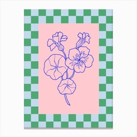 Modern Checkered Flower Poster Blue & Pink 6 Canvas Print