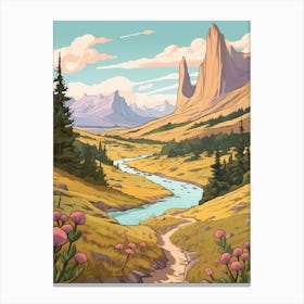 Torres Del Paine Circuit Chile 4 Hike Illustration Canvas Print