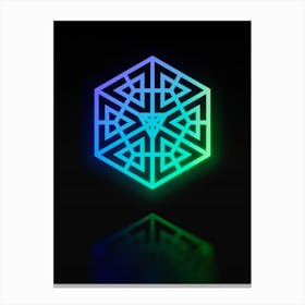 Neon Blue and Green Abstract Geometric Glyph on Black n.0038 Canvas Print