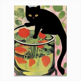 A Black Cat And Goldfish In A Bowl Illustration Matisse Style Canvas Print