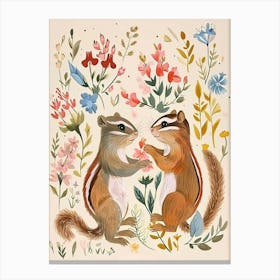 Folksy Floral Animal Drawing Chipmunk 2 Canvas Print