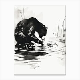 Malayan Sun Bear Catching Fish Ink Illustration 2 Canvas Print