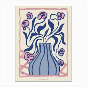 Cute pink beige abstract flowers in a vase, Neutral retro poster, Flower market Canvas Print