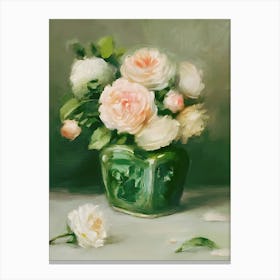 Roses In A Green Vase Canvas Print