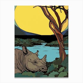 Rhino Relaxing In The Bushes Simple Illustration 1 Canvas Print
