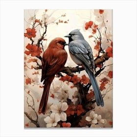 Two Birds Perched On A Branch 1 Canvas Print