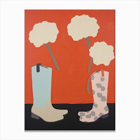 A Painting Of Cowboy Boots With Yellow Flowers, Pop Art Style 1 Canvas Print