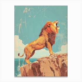 Barbary Lion Roaring On A Cliff Illustration 3 Canvas Print