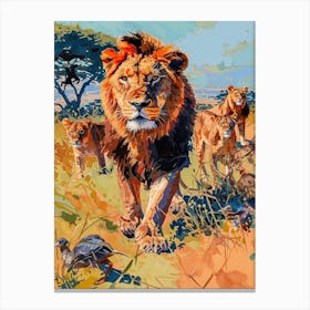 Southwest African Lion Interaction With Others Fauvist Painting 4 Canvas Print