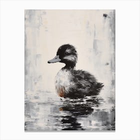 Minimalist Duckling Floating On The Lake Black & Grey 2 Canvas Print