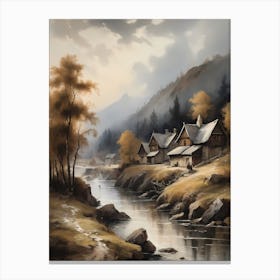 In The Wake Of The Mountain A Classic Painting Of A Village Scene (19) Canvas Print