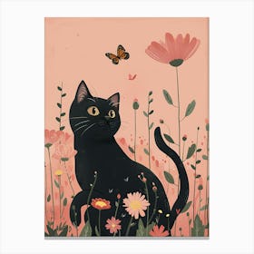 Black Cat In Flowers 1 Canvas Print