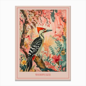 Floral Animal Painting Woodpecker 1 Poster Canvas Print
