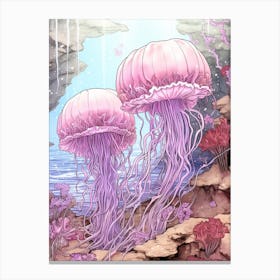 Mauve Stinger Jellyfish Illustration 4 Canvas Print