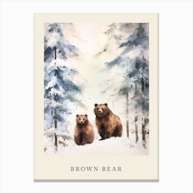 Winter Watercolour Brown Bear 5 Poster Canvas Print