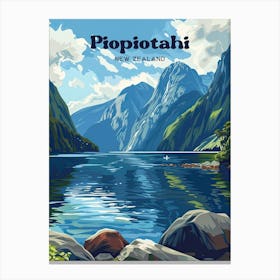 Milford Sound New Zealand Fiord Travel Illustration Canvas Print