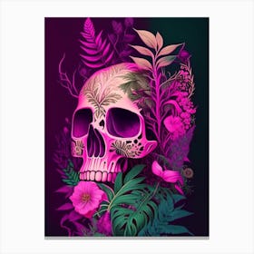 Skull With Psychedelic Patterns 2 Pink Botanical Canvas Print