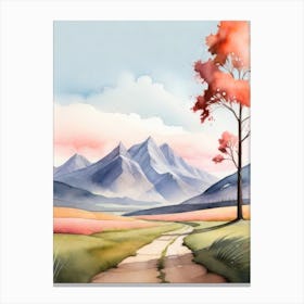 Tranquil Mountains In Minimalist Watercolor Vertical Composition 18 Canvas Print