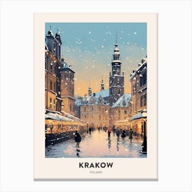 Winter Night  Travel Poster Krakow Poland 4 Canvas Print