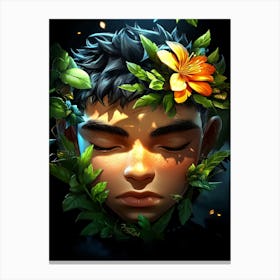 Boy With Flowers On His Head Canvas Print