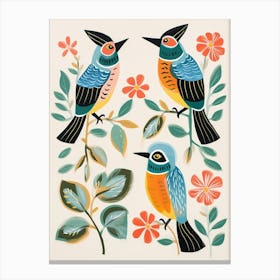 Folk Style Bird Painting Kingfisher 2 Canvas Print