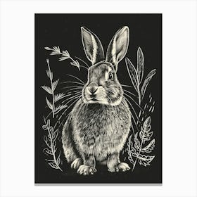 Florida White Blockprint Rabbit Illustration 2 Canvas Print