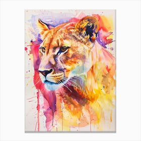 Mountain Lion Colourful Watercolour 4 Canvas Print