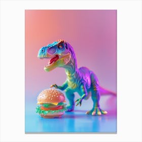 Pastel Neon Toy Dinosaur With A Hamburger Canvas Print