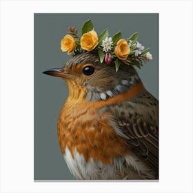 Bird With A Flower Crown European Robin Art Print 3 Canvas Print