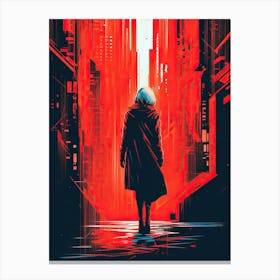 Man Walking Through A City, Cyberpunk art Canvas Print