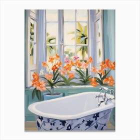 A Bathtube Full Of Freesia In A Bathroom 2 Canvas Print