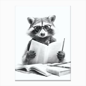 Raccoon Reading A Book 1 Canvas Print