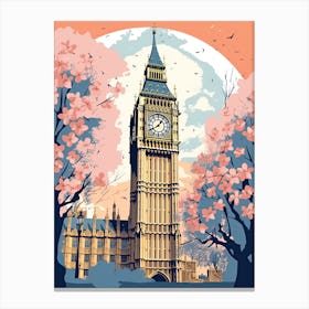 Big Ben, London   Cute Botanical Illustration Travel 9 Canvas Print