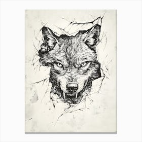 Angry Wolf Watching from Wall Hole 4 Canvas Print