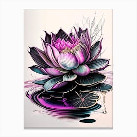 Blooming Lotus Flower In Pond Graffiti 4 Canvas Print