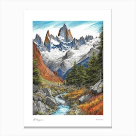 Patagonia Argentina Pencil Sketch 1 Watercolour Travel Poster Canvas Print