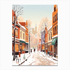 Vintage Winter Travel Illustration Bruges Belgium 1 Canvas Print