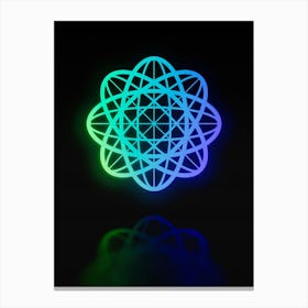 Neon Blue and Green Abstract Geometric Glyph on Black n.0450 Canvas Print