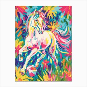 Rainbow Unicorn Playing Football 2 Canvas Print