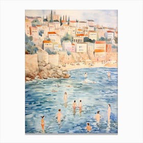 Swimming In Rovinj Croatia Watercolour Canvas Print