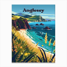 Anglesey Wales Beach Travel Illustration Canvas Print