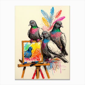 Pigeons On Easel Canvas Print