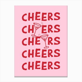 Cheers Cocktail Drinks in Pink and Red Canvas Print