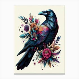 Raven With Flowers 3 Canvas Print