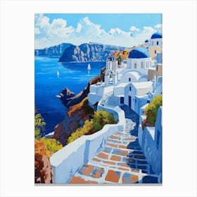 Oia Village Santorini Greece, blue and white Canvas Print