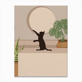 Minimal Art Cat and Plant Canvas Print