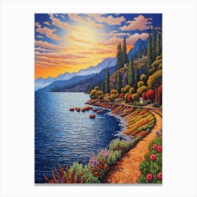 Lake Chelan Washington Pointillism 12 Canvas Print