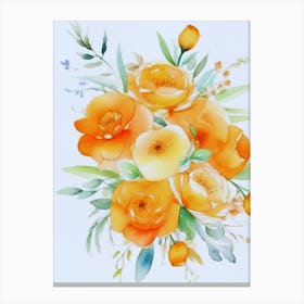 Orange Flowers Watercolor Painting Canvas Print