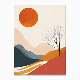 Landscape With Tree, Scandinavian Simplicity Canvas Print