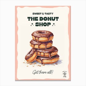 Stack Of Chocolate Donuts The Donut Shop 3 Canvas Print